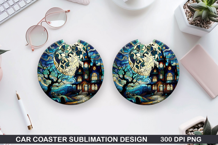 Mansion Car Coaster Sublimation |Halloween Coaster PNG