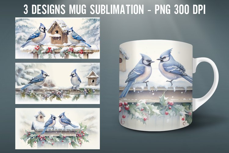 Winter Bulebird Mug Wrap Sublimation Designs|Winter Mug example image 1