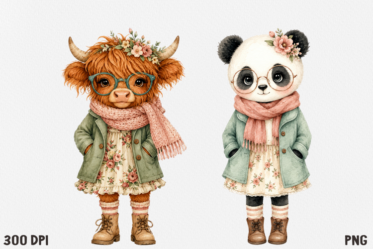 Cute Cottagecore Animal Watercolor Clipart PNG