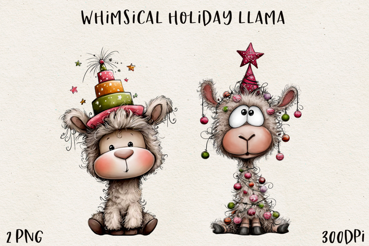 Whimsical Christmas Llama Clipart | Cute Holiday Llama PNG