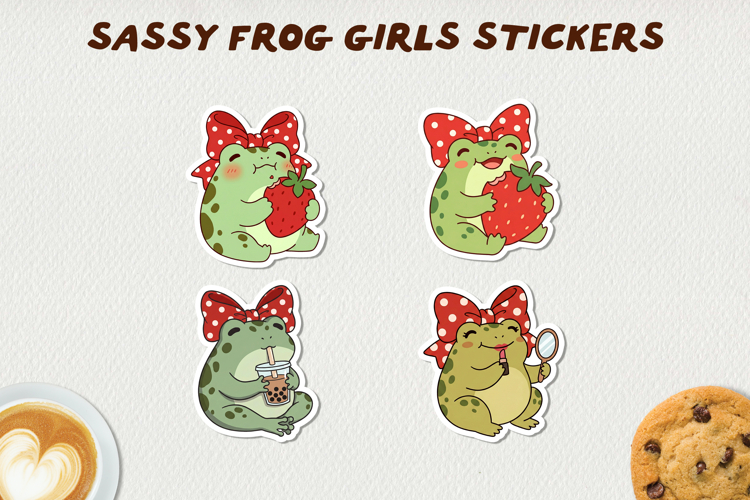 Sassy Frog Girls Stickers PNG Cute Kawaii Frog Clipart