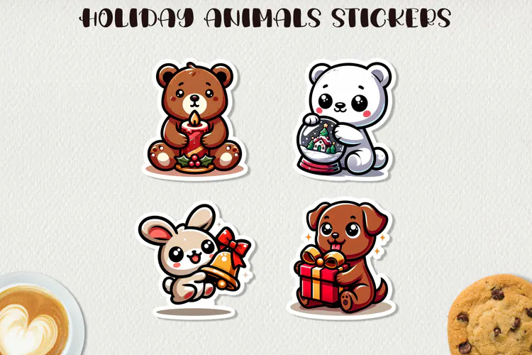 Cute Christmas Animals Stickers Kawaii Holiday Stickers