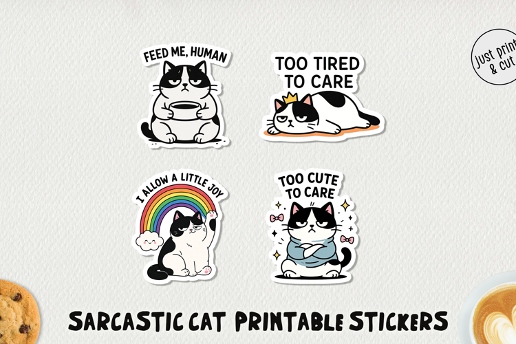 Sarcastic Cat Printable Stickers PNG