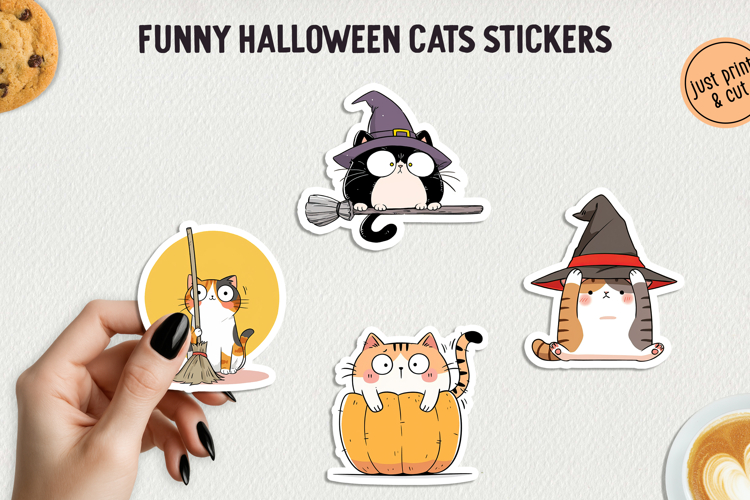 Funny Halloween Cat Sticker PNG Printable Stickers.