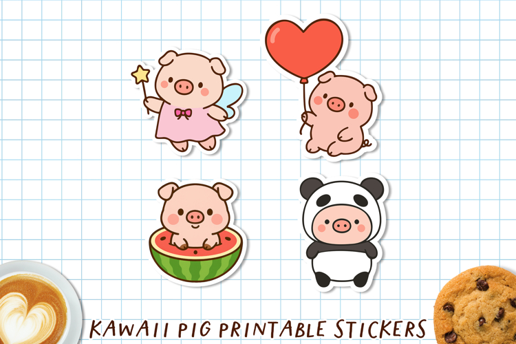 Kawaii Pig Stickers | Cute Cartoon Pigs PNG & Cricut Sheet.