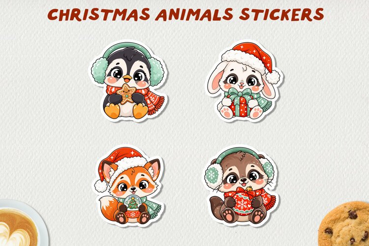 Cute Christmas Animals Printable Stickers. example image 1