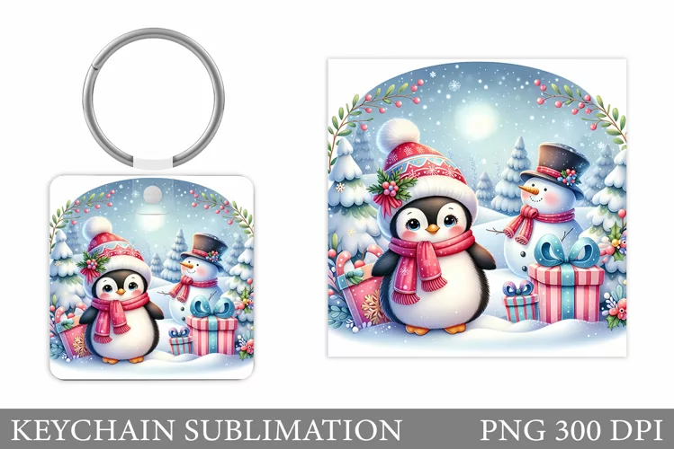 Christmas Penguin Keychain. Christmas Keychain Design