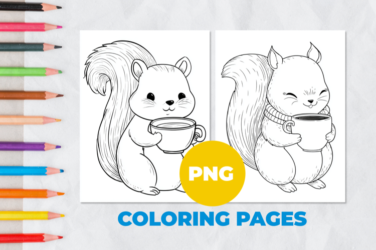 Cute squirrel with cocoa Coloring Pages | Coloring book
