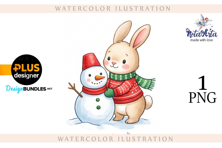 Christmas Bunny in Watercolor Style
