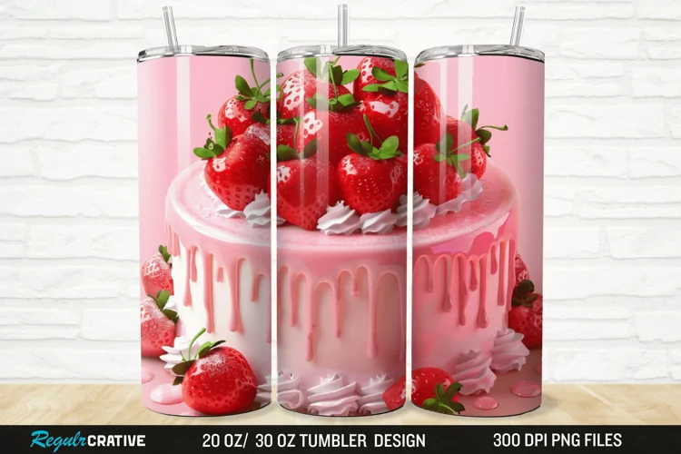3D Strawberry Cake 20/30oz Skinny Tumbler