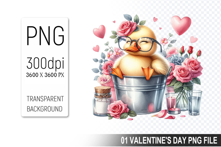 Valentines Duck in Bucket, Animal Graphic For Crafts