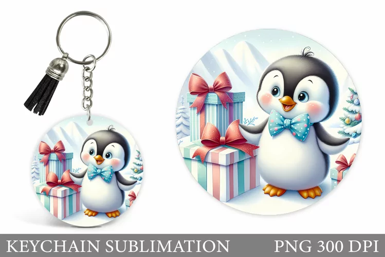 Christmas Penguin Keychain. Cute Penguin Keychain
