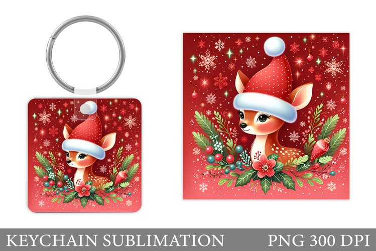 Cute Deer Keychain Design. Christmas Keychain Sublimation example image 1