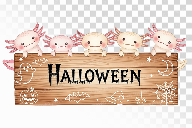 Halloween Axolotl Wooden Signpost Spooky Decor PNG Uparupa