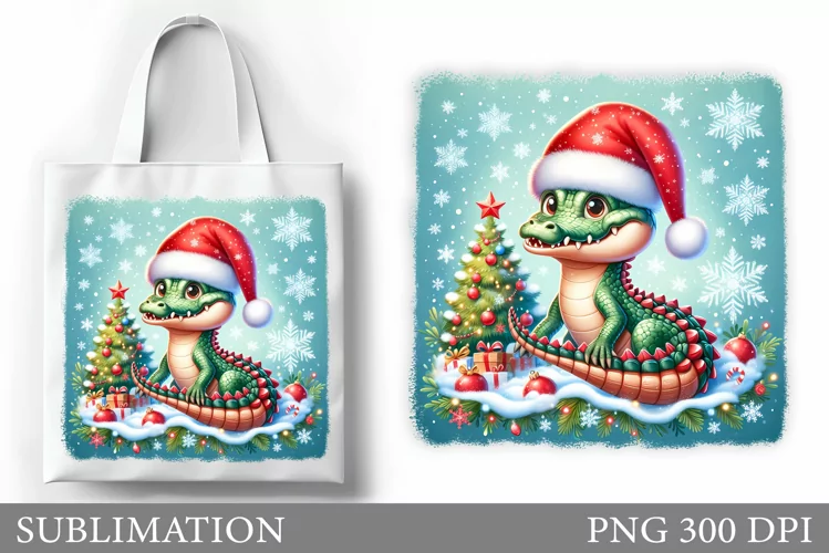 Christmas Crocodile Tote Bag. Christmas Tote Bag Sublimation