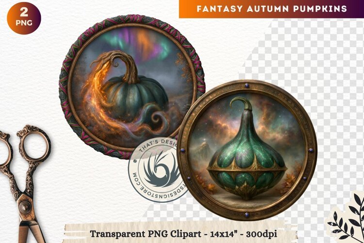 Fantasy Autumn Pumpkins Dark Gothic Clipart sublimation example image 1