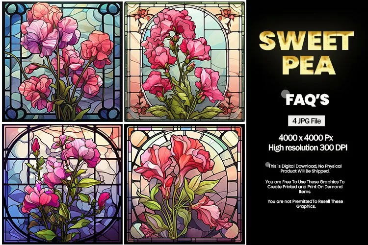 Stained Glass Sweet Pea Square Coaster - 04 Variations