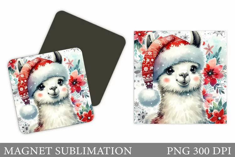 Christmas Lama Magnet. Christmas Magnet Sublimation