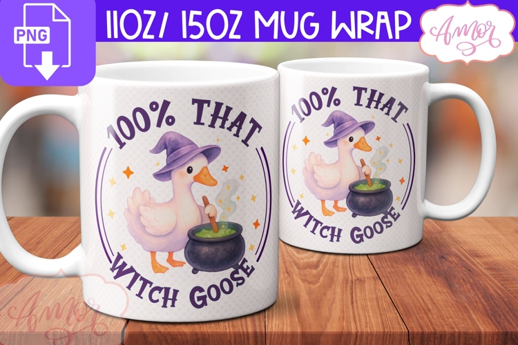 Witch Goose mug wrap PNG, Cute Halloween mug PNG