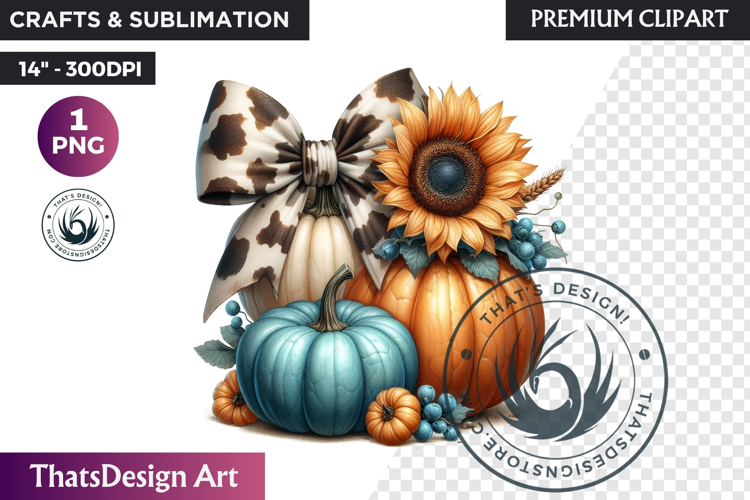 Western Pumpkin Autumn PNG,Cowgirl Coquette bow fall clipart