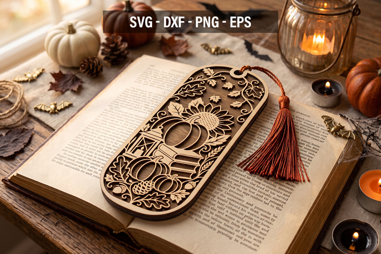 Fall Bookmark SVG, Pumpkin Laser Cut Bookmark, Autumn Book