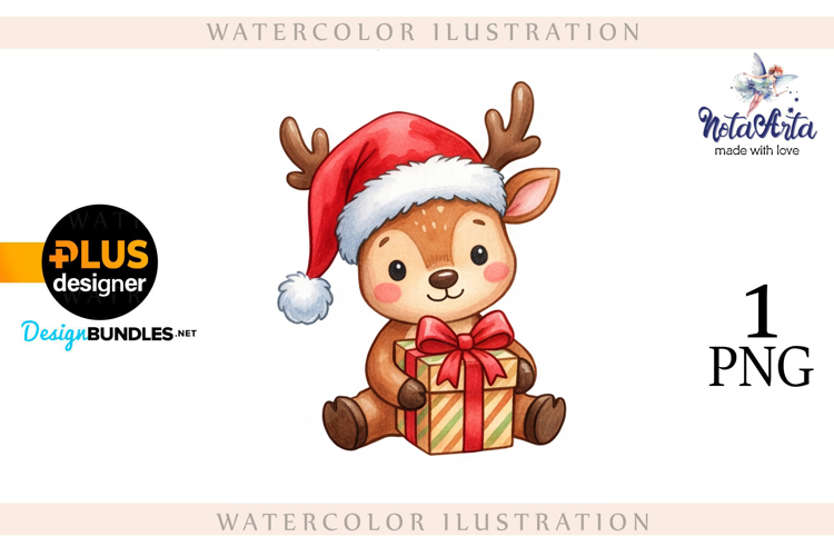 Christmas deer watercolor illustration