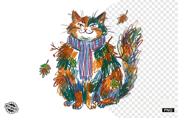 Quirky Funny Autumn Cat Clipart
