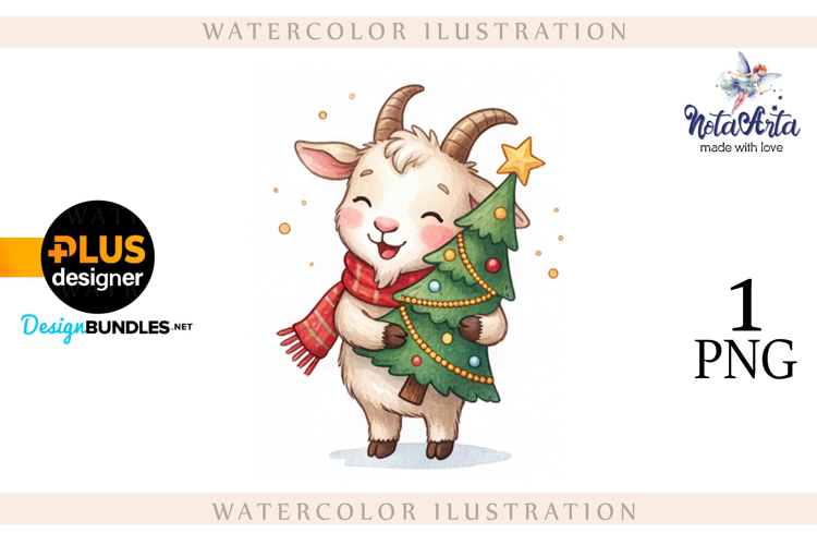Christmas Goat in Watercolor Style
