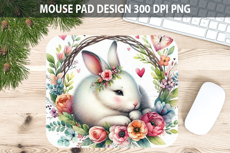 Watercolor Bunny Mouse Pad Sublimation - Valentines PNG