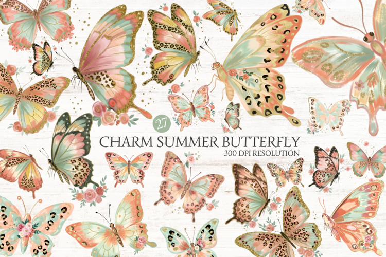 Brushstrokes Summer Butterfly Clipart