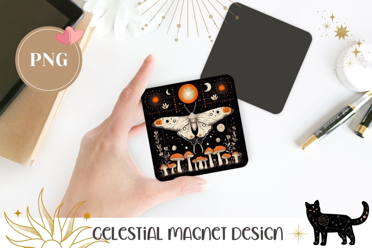 Cartoon Mushrooms Magnet, Celestial Moth Magnet Sublimation