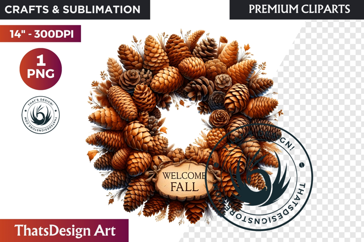 Cozy Autumn Wreath - Boho Farmhouse Fall Clipart PNG