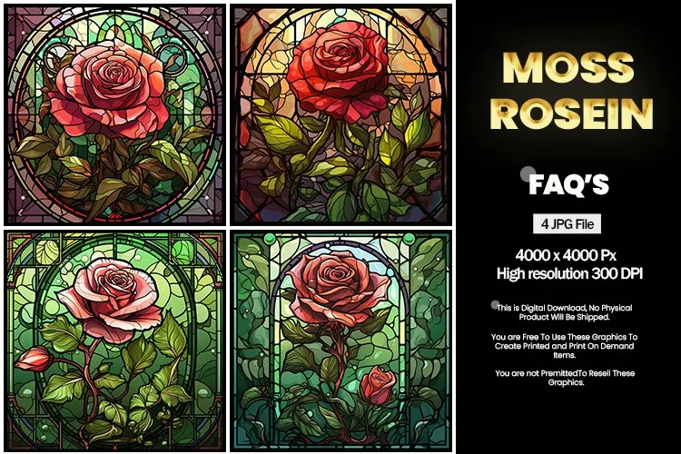 Stained Glass Moss Rosein Square Coaster - 04 Variations