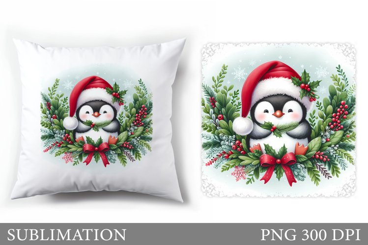 Cute Penguin Pillow Design. Christmas Pillow Sublimation example image 1