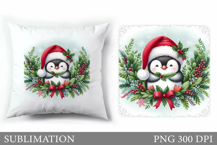 Cute Penguin Pillow Design. Christmas Pillow Sublimation