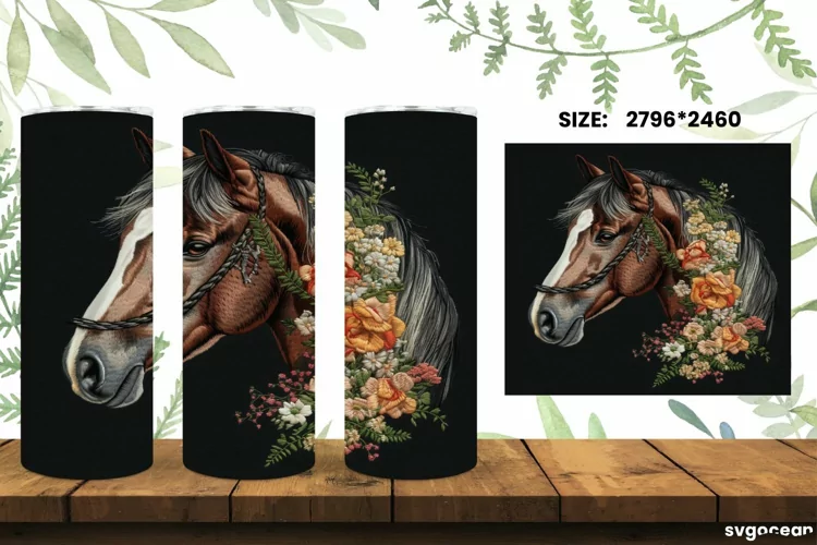 Embroidery Horse Tumbler Wrap |Skinny 20 oz| Sublimation