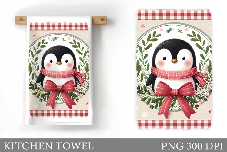Christmas Penguin Kitchen Towel. Christmas Kitchen Towel example image 1