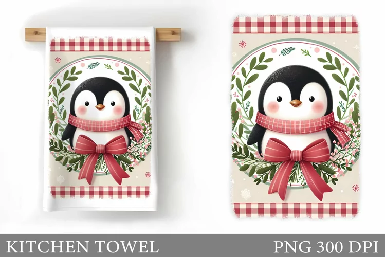Christmas Penguin Kitchen Towel. Christmas Kitchen Towel