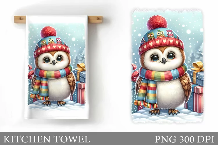 Cute Owl Kitchen Towel. Christmas Owl Kitchen Towel Design