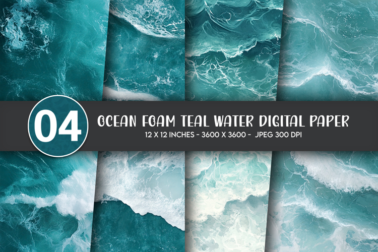 Ocean Foam Teal Water Digital Paper example image 1