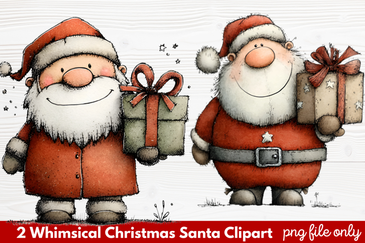 2 Whimsical Christmas Santa Clipart | Cute Santa PNG