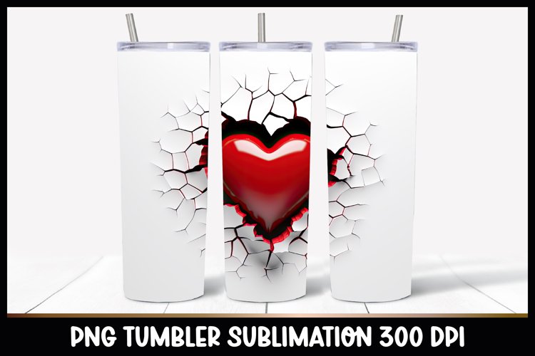 Valentine Tumbler Sublimation I Heart in cracked wall PNG