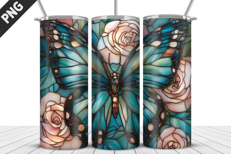 Butterfly 20 oz Tumbler Design|Butterfly Flower Tumbler Wrap example image 1
