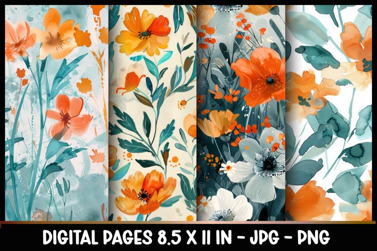 4 Spring Flowers Digital Papers I Junk Journal 8.5x11 example image 1