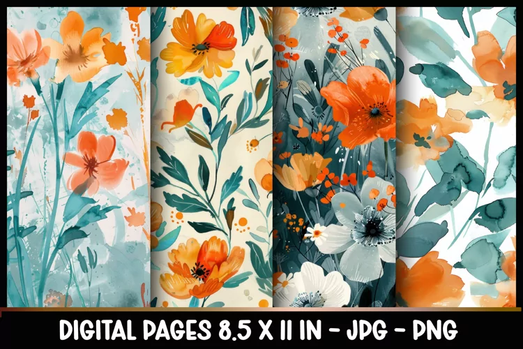 4 Spring Flowers Digital Papers I Junk Journal 8.5x11