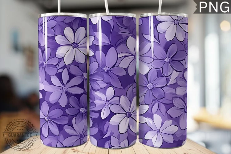 Purple Floral Tumbler Wrap - High Quality 300 Dpi