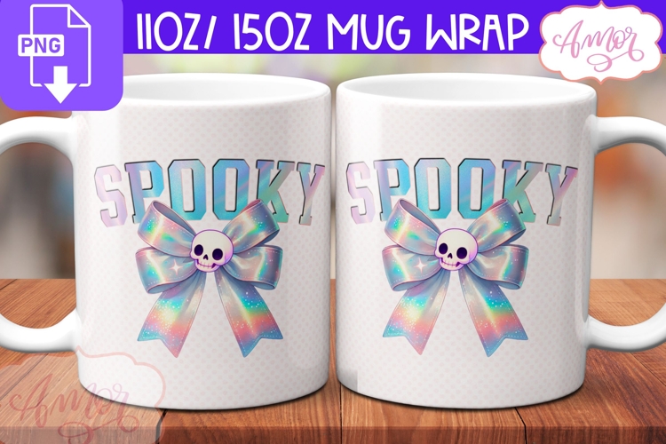 Iridescent Spooky mug wrap PNG, Cute Halloween mug PNG