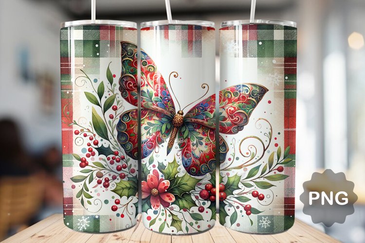 Christmas Butterfly Sublimation - 20 Oz Skinny Tumbler