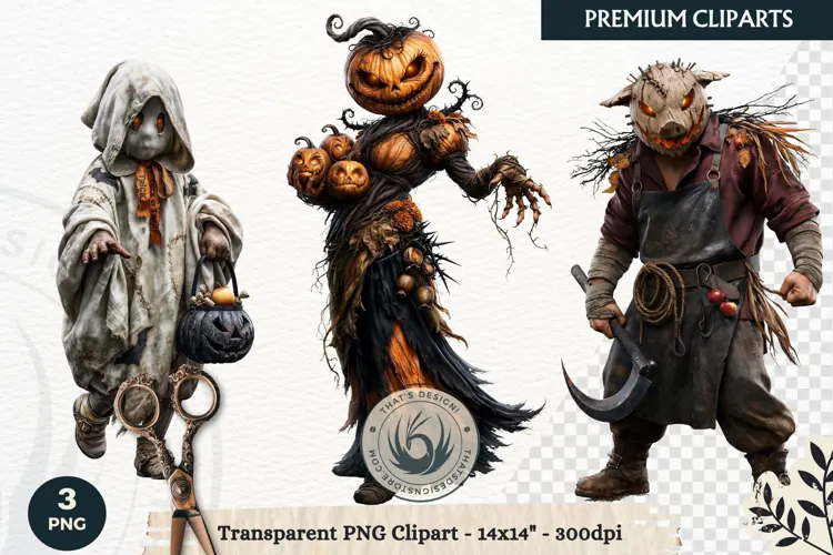 Dark Fantasy Halloween characters Clipart PNG sublimation