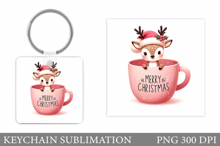 Cute Deer Keychain Design. Christmas Keychain Sublimation